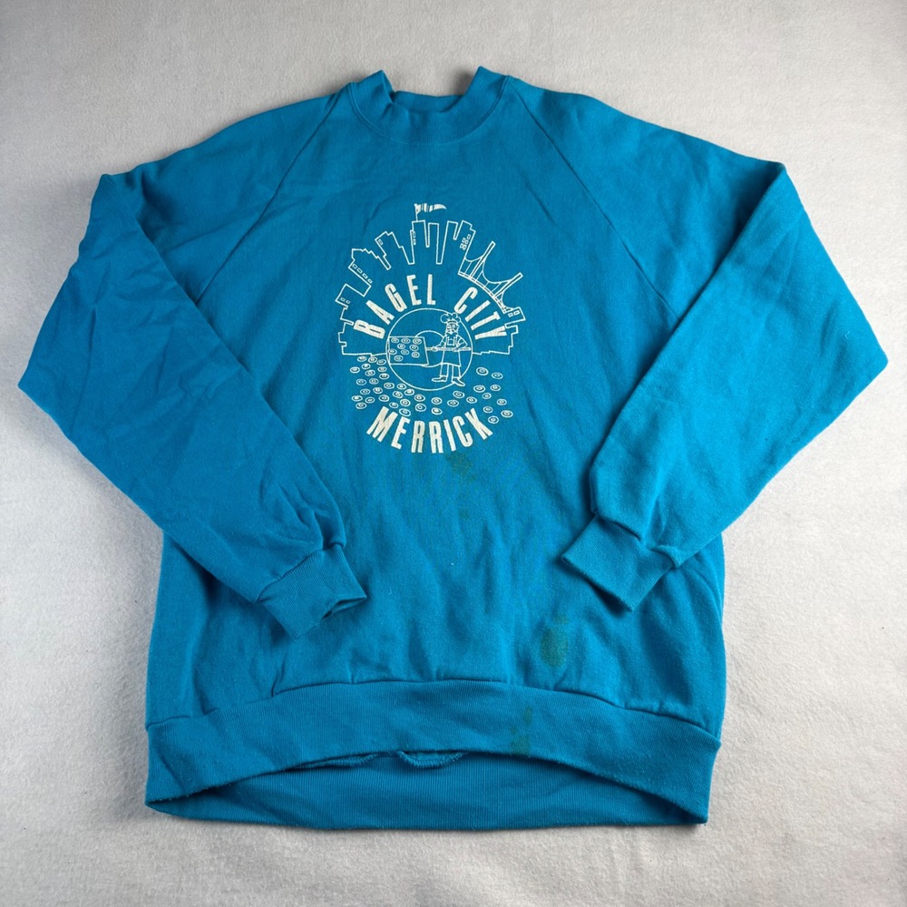 Vintage Jerzees by Russell Bagel City‎ Merrick Sweatshirt Teal XL Made in USA